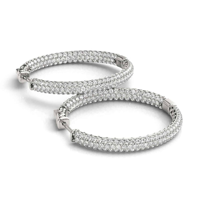 1CTW Natural Diamond 14K Gold 3 - Row Pave Inside Out Huggie Hoop Earrings 16mm - WJD Exclusives