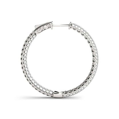 1CTW Real Diamond 14K Gold 3-Row Pave Inside Out Huggie Hoop Earrings 16mm