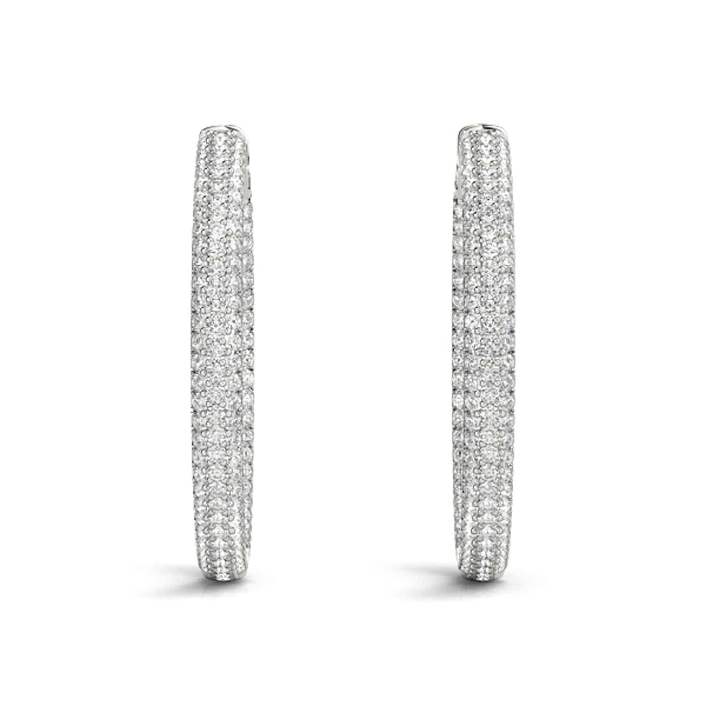 1CTW Real Diamond 14K Gold 3-Row Pave Inside Out Huggie Hoop Earrings 16mm