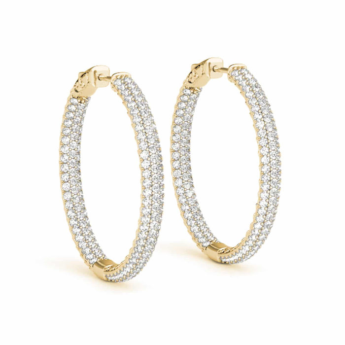 1CTW Natural Diamond 14K Gold 3 - Row Pave Inside Out Huggie Hoop Earrings 16mm - WJD Exclusives