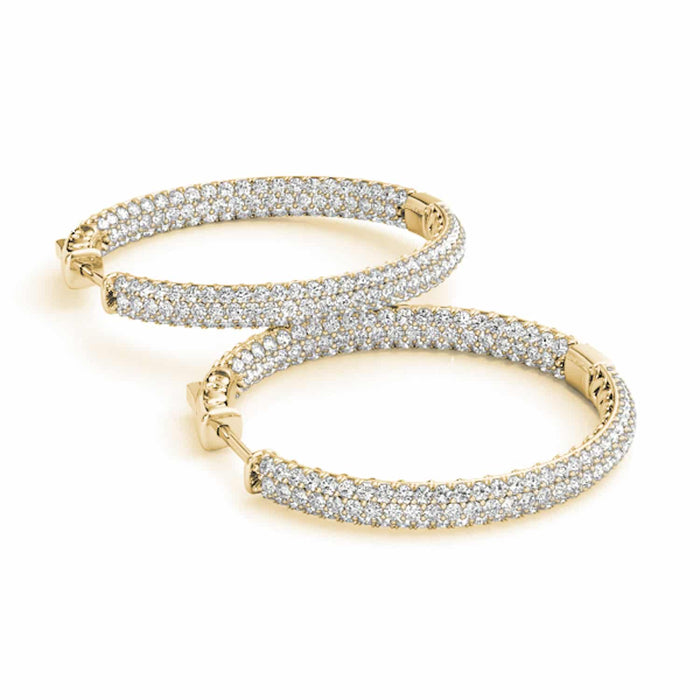 1CTW Natural Diamond 14K Gold 3 - Row Pave Inside Out Huggie Hoop Earrings 16mm - WJD Exclusives
