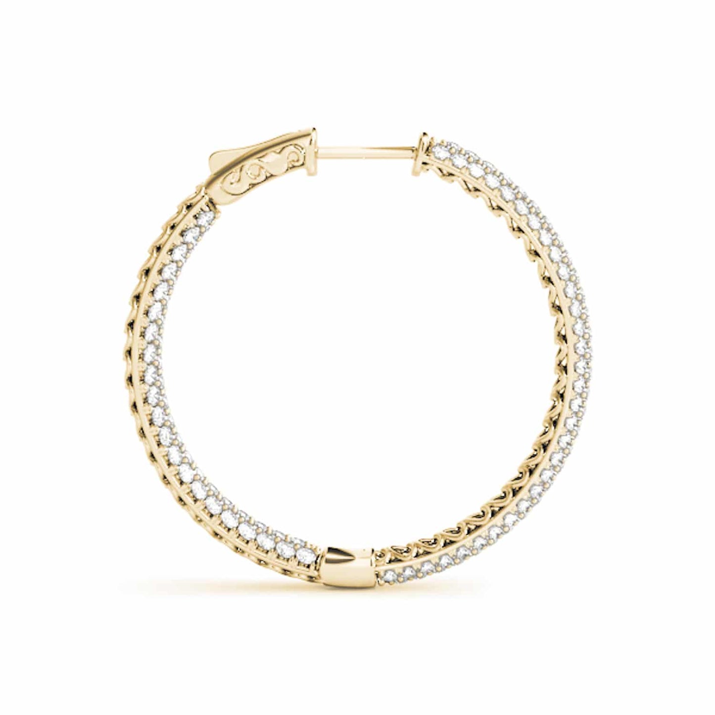 1CTW Real Diamond 14K Gold 3-Row Pave Inside Out Huggie Hoop Earrings 16mm