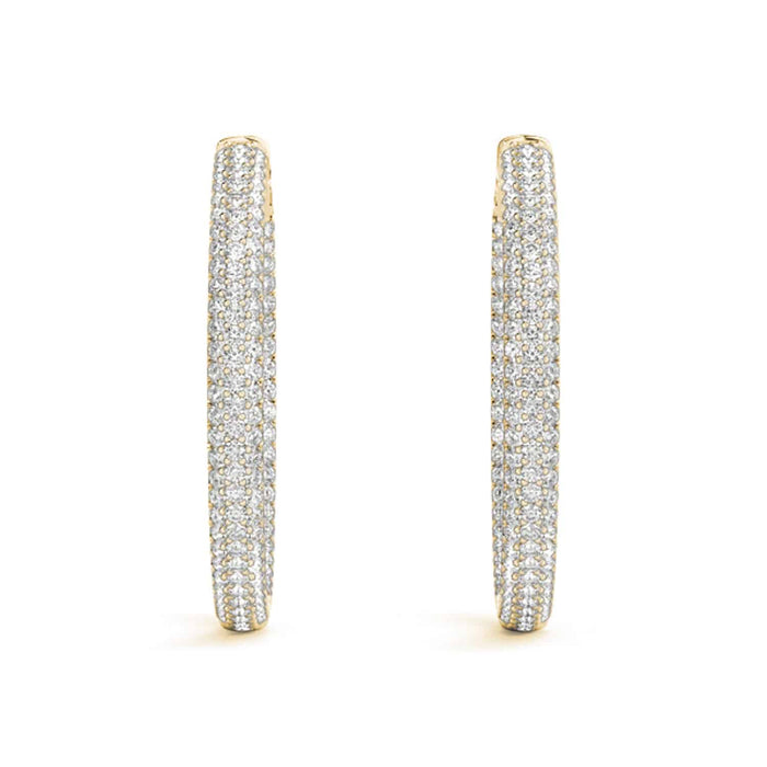 1CTW Natural Diamond 14K Gold 3 - Row Pave Inside Out Huggie Hoop Earrings 16mm - WJD Exclusives