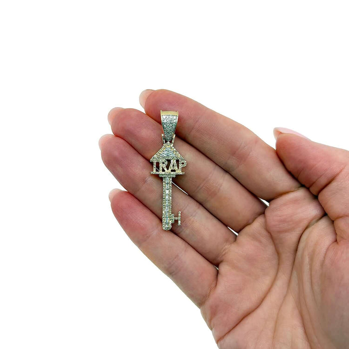 0.75CTW Natural Diamond 10K Yellow Gold Trap Key Pendant 1.9" - WJD Exclusives