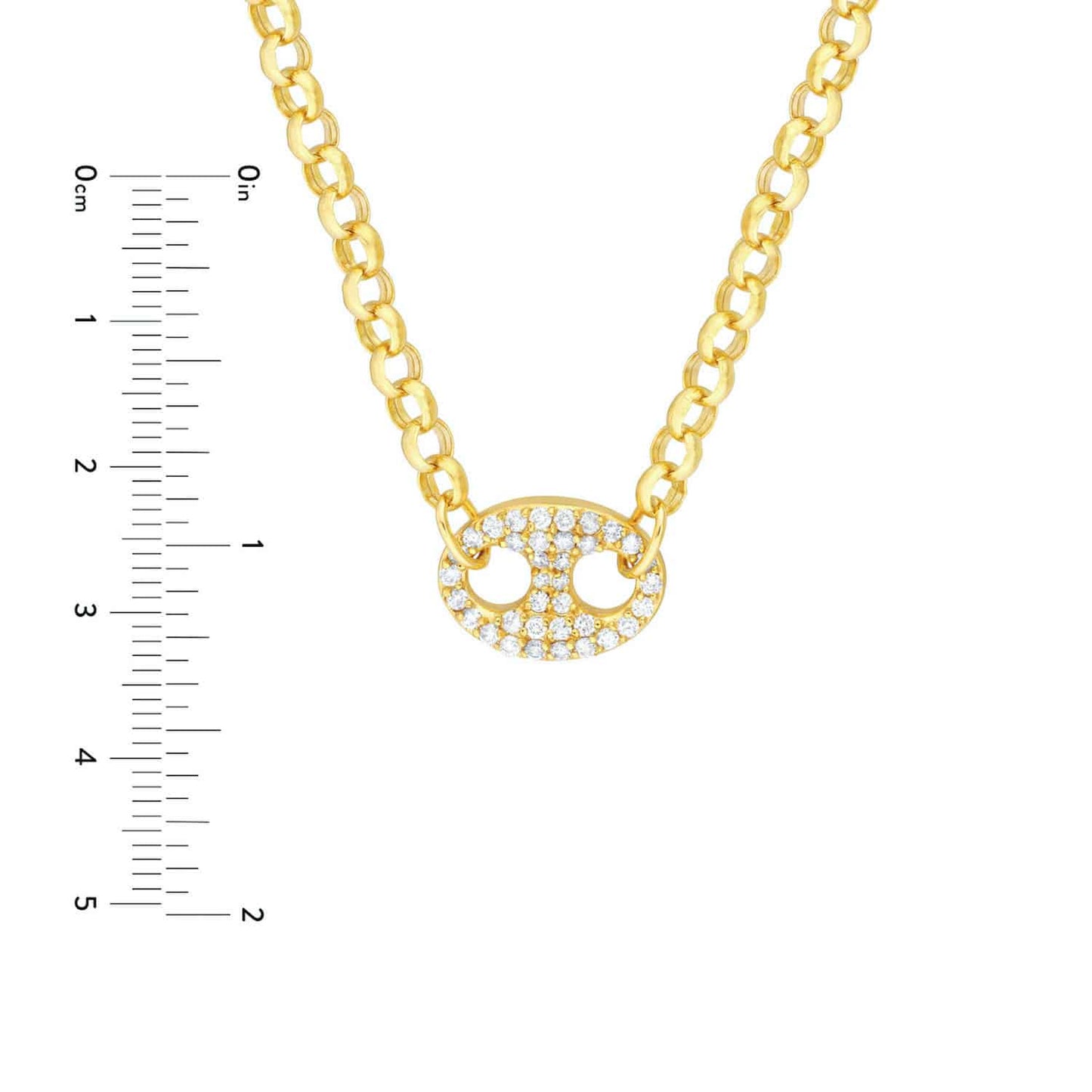 0.52CTW Real Diamond 14K Gold Anchor Pendant Puffed Rolo Necklace 18"