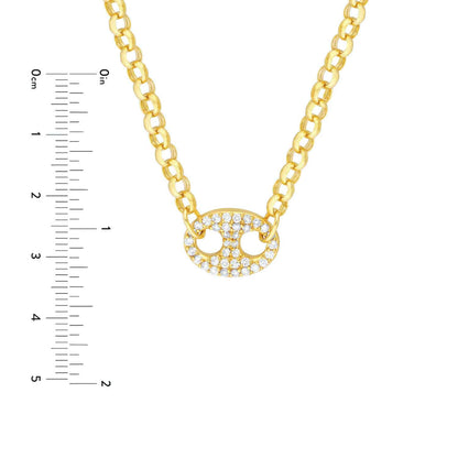 0.52CTW Real Diamond 14K Gold Anchor Pendant Puffed Rolo Necklace 18"