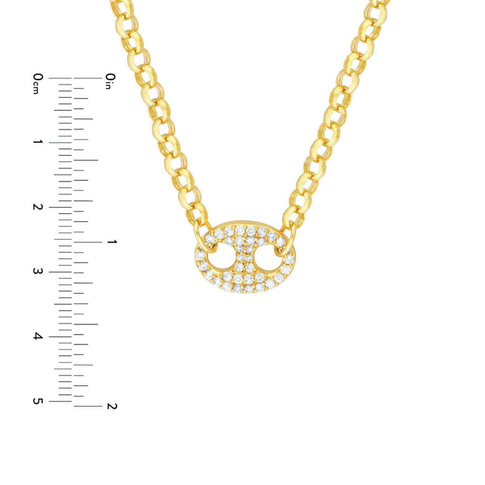 0.52CTW Natural Diamond 14K Yellow Gold Anchor Puffed Rolo Necklace (Hollow) 18" - WJD Exclusives
