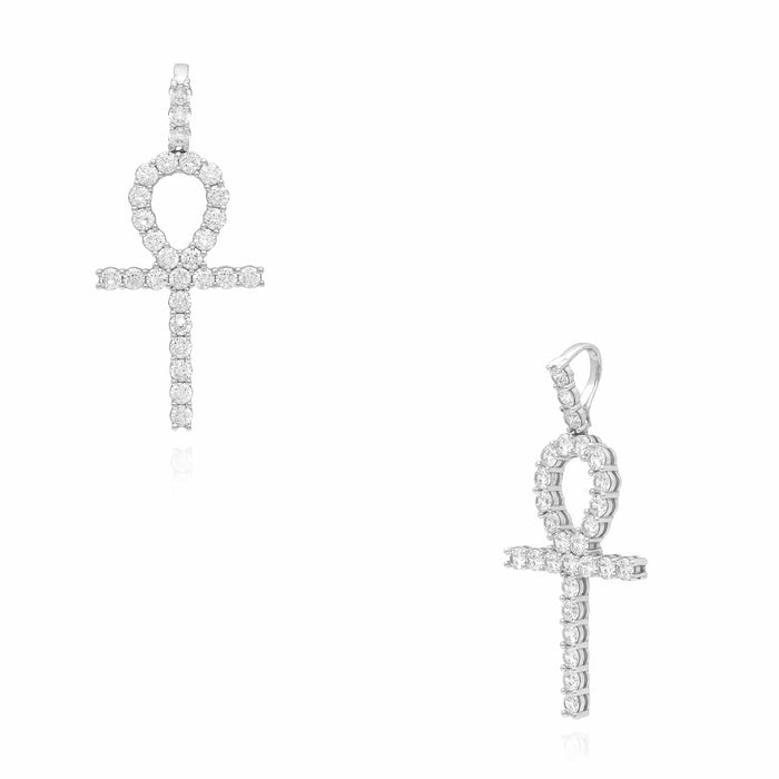 18K Gold Yellow White Over Silver CZ Ankh Cross Pendant 2" - WJD Exclusives