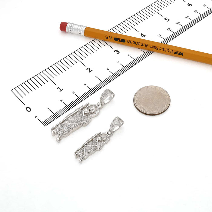 18K White Gold Over Silver CZ Pave Religious St. Jude Pendant - WJD Exclusives