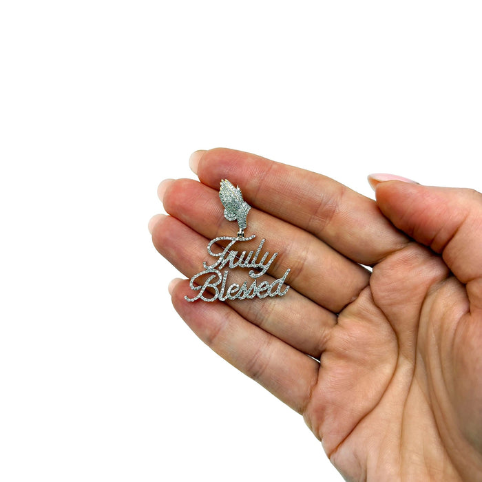 1CTW Natural Diamond 10K Yellow Gold Praying Hands Truly Blessed Pendant 1.5" - WJD Exclusives