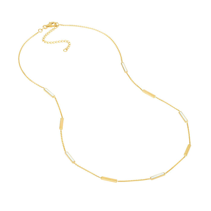 14K Yellow Gold Alternating Turquoise Enamel Bar Station Cable Necklace (Hollow) 18" - WJD Exclusives