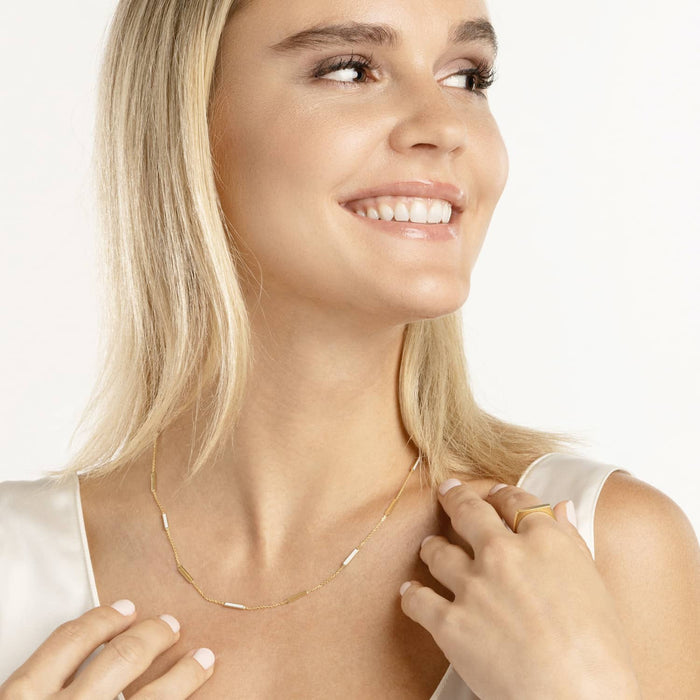 14K Yellow Gold Alternating Turquoise Enamel Bar Station Cable Necklace (Hollow) 18" - WJD Exclusives