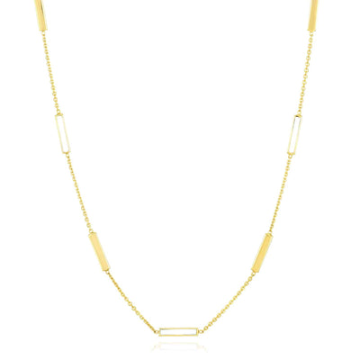 14K Yellow Gold Alternating Turquoise Enamel Bar Station Cable Necklace (Hollow) 18" - WJD Exclusives