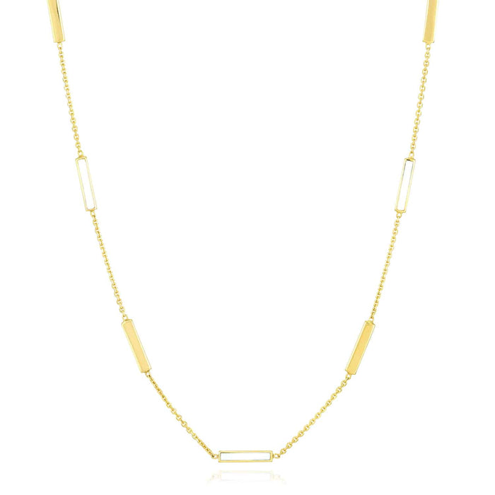 14K Yellow Gold Alternating Turquoise Enamel Bar Station Cable Necklace (Hollow) 18" - WJD Exclusives