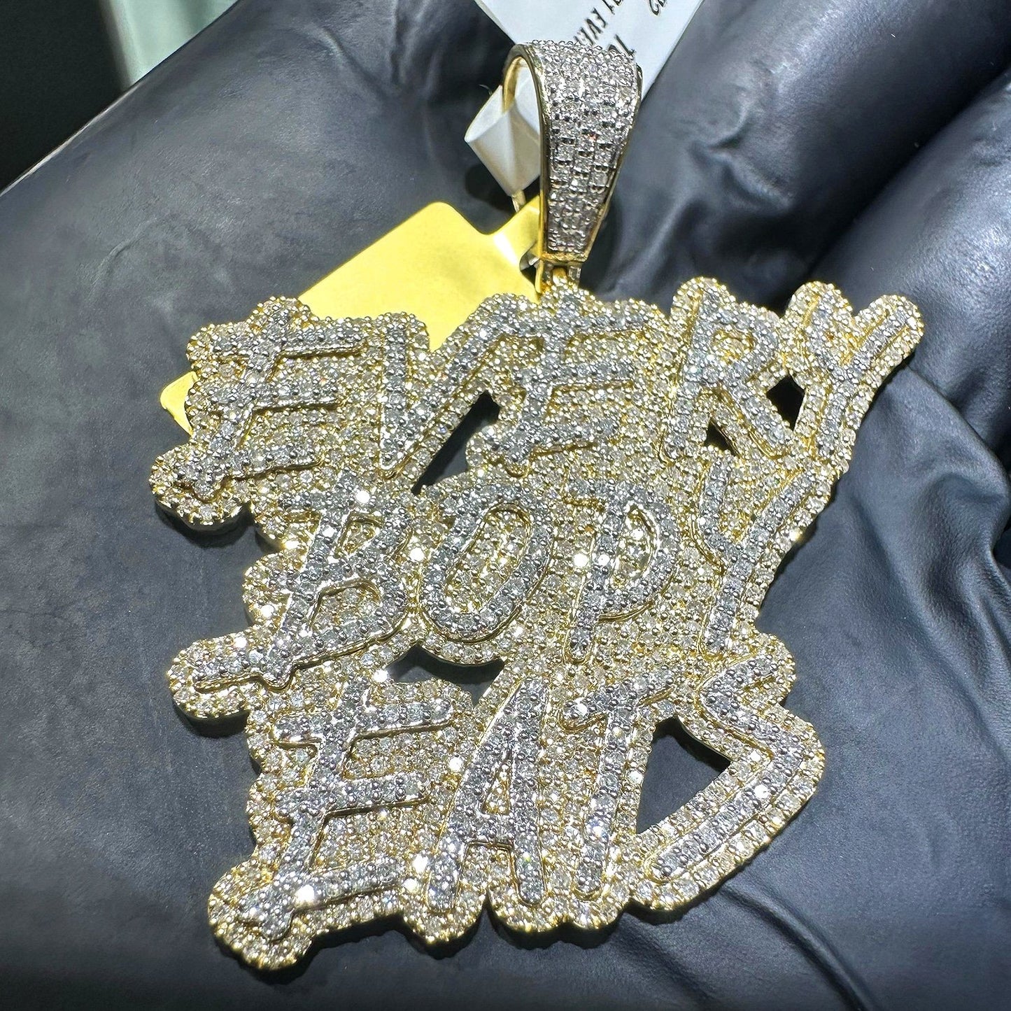 2CTW Real Diamond 10K Yellow Gold Everybody Eats Pendant 1.6"