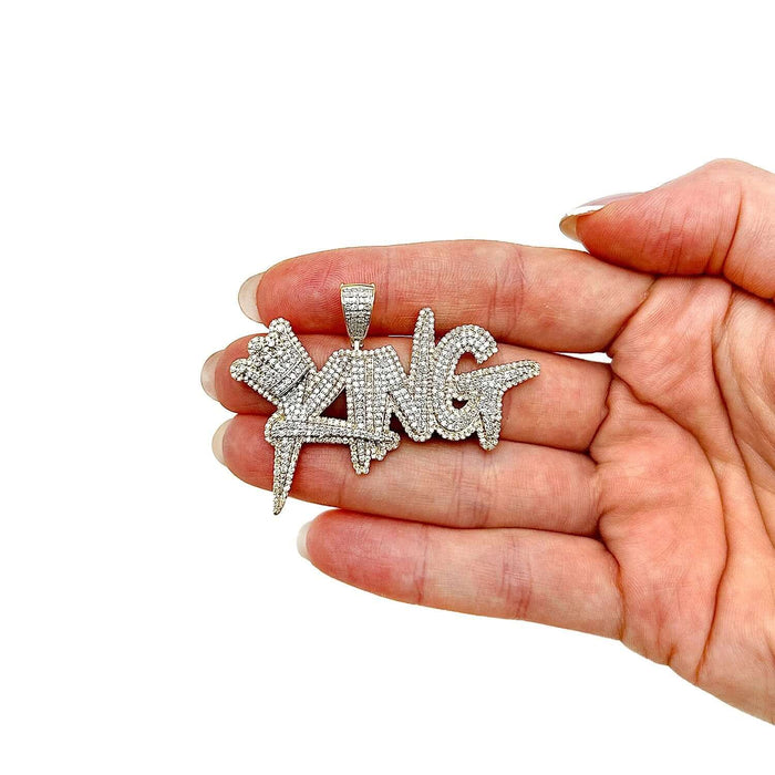 2.60CTW Natural Diamond 10K Yellow Gold Crown KING Pendant 1.9" - WJD Exclusives