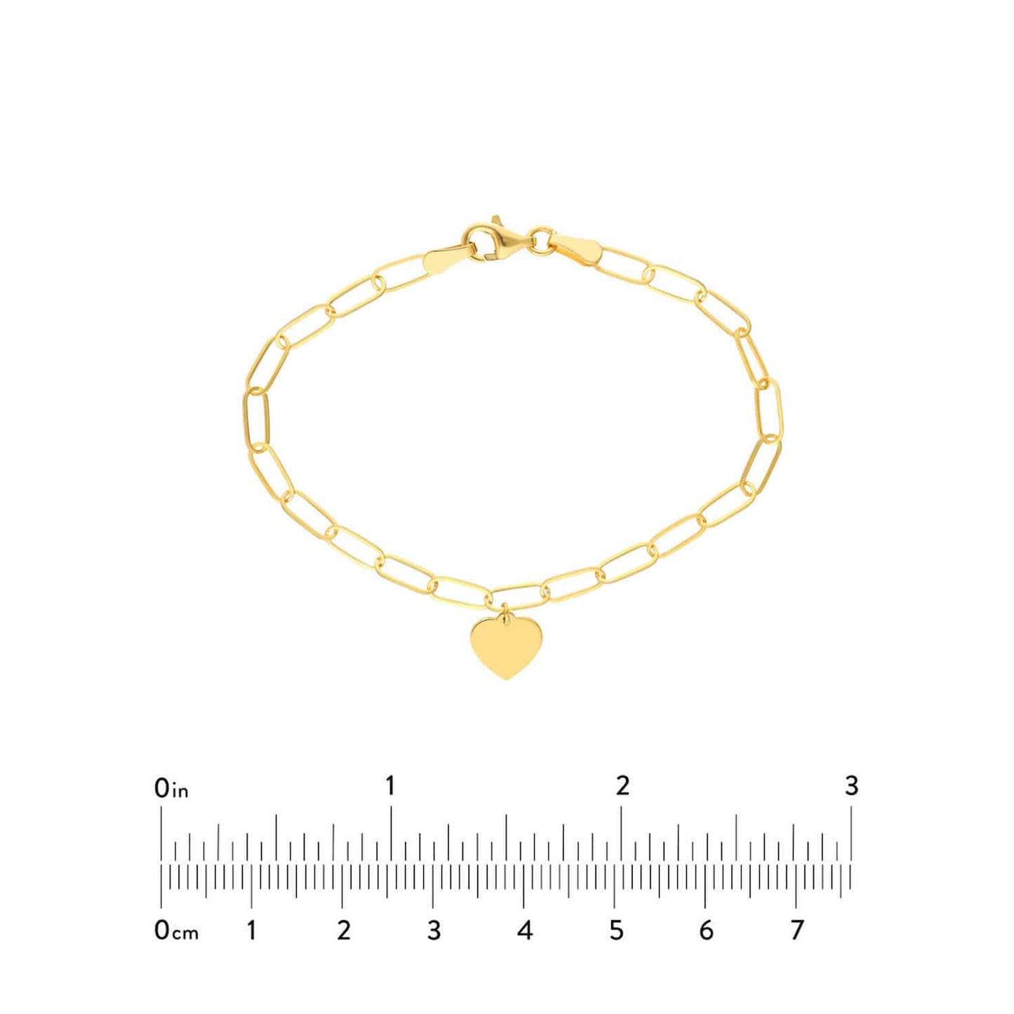 Engravable 14K Gold Yellow Paperclip Personalized Heart Charm Bracelet 7.5"
