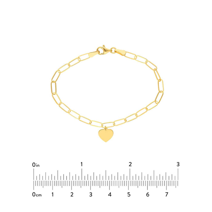 Engravable 14K Yellow Gold Paperclip Personalized Heart Charm Bracelet (Hollow) 7.5" - WJD Exclusives