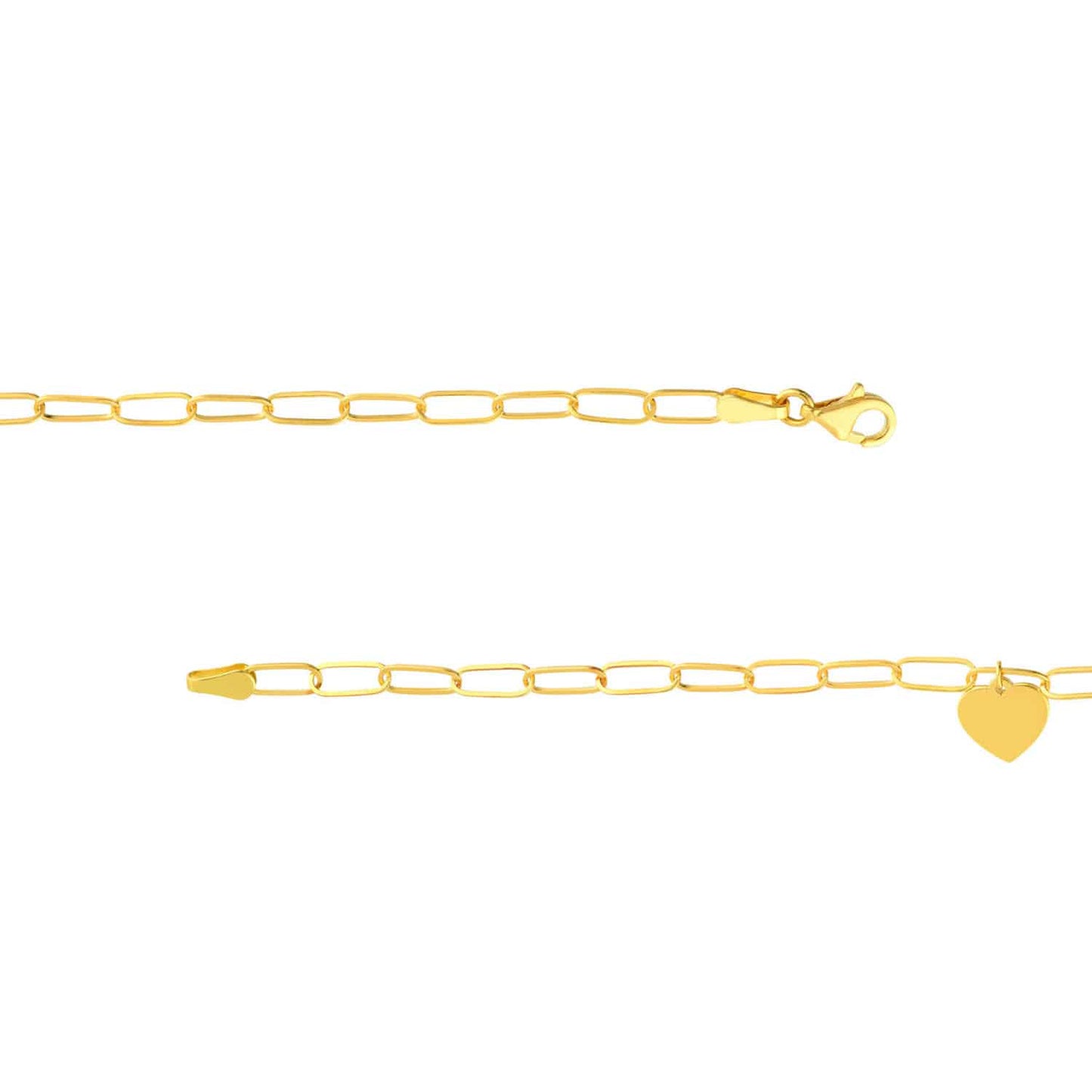 Engravable 14K Gold Yellow Paperclip Personalized Heart Charm Bracelet 7.5"