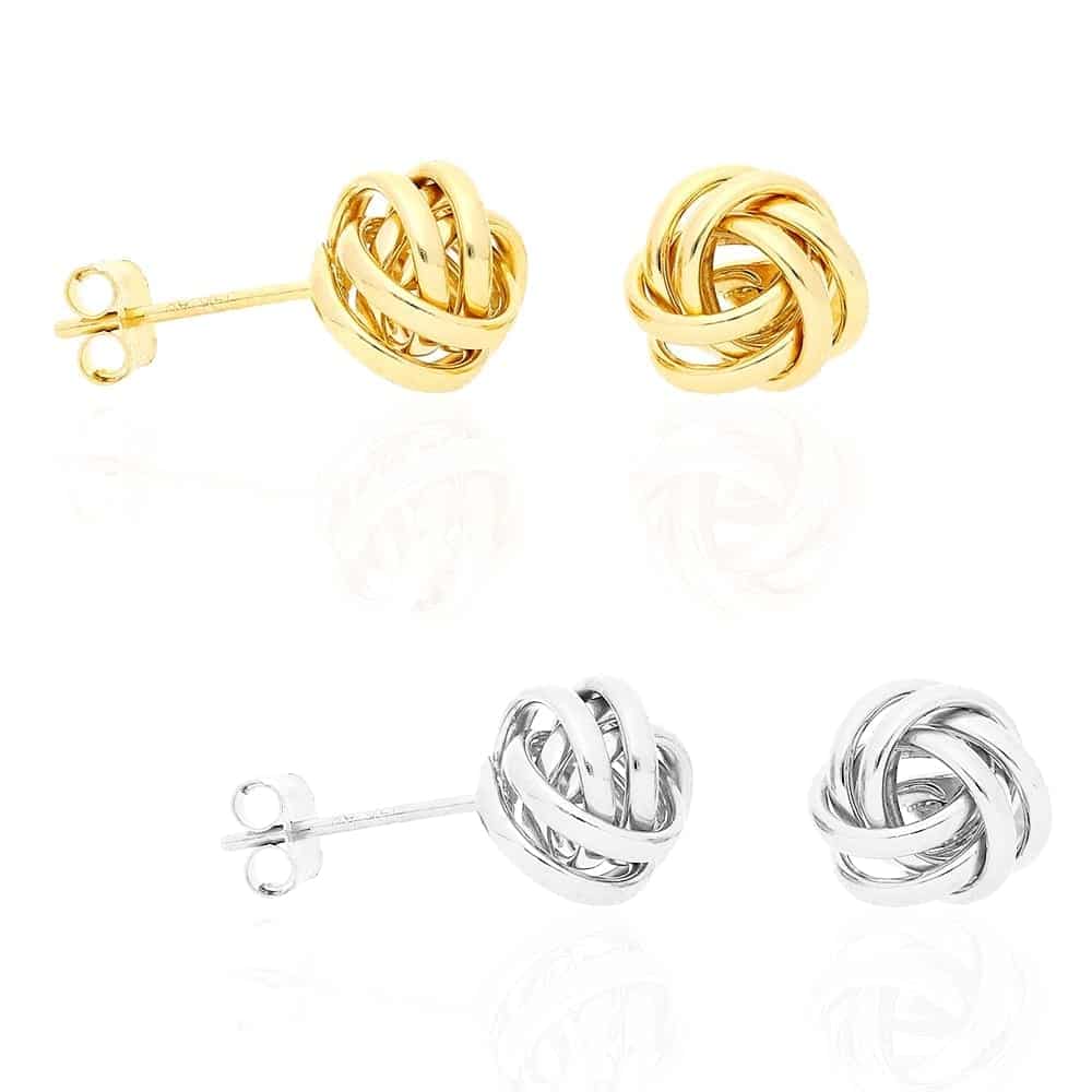 14k Yellow Gold White Gold 8mm Love Knot Push Back Stud Earrings