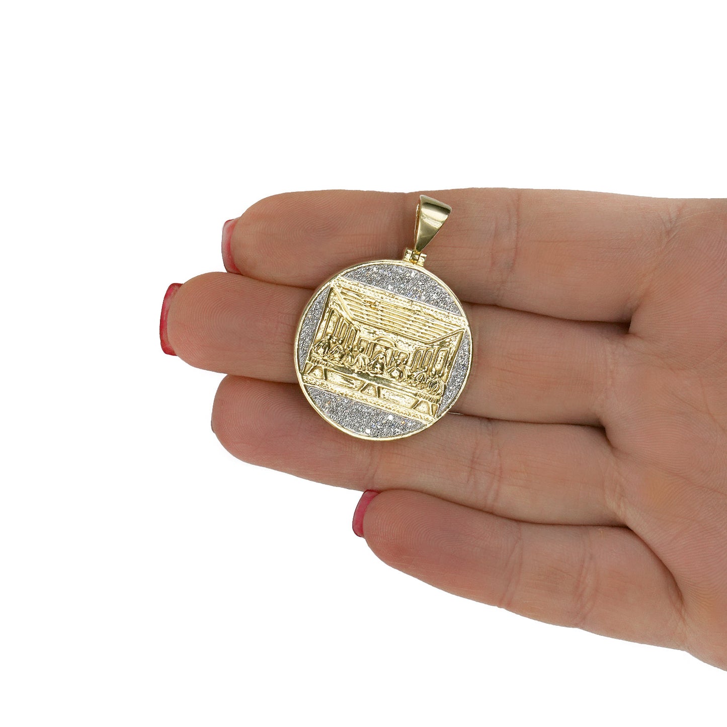 0.50CTW Natural Diamond 10K Gold Round Religious Last Supper Pendant 1.6"
