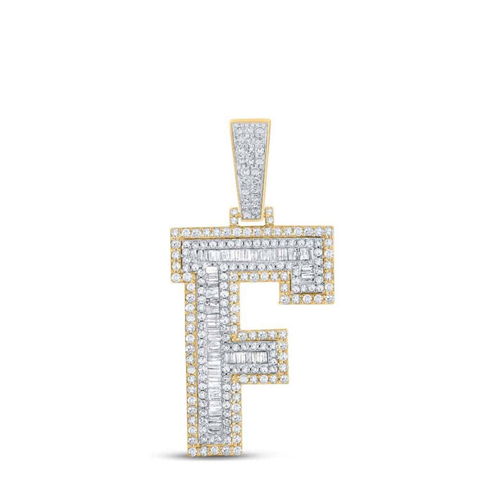 1.40CTW Natural Diamond 10K Gold 2 - Tone Yellow White Initial Letter Pendant 1.8" - WJD Exclusives