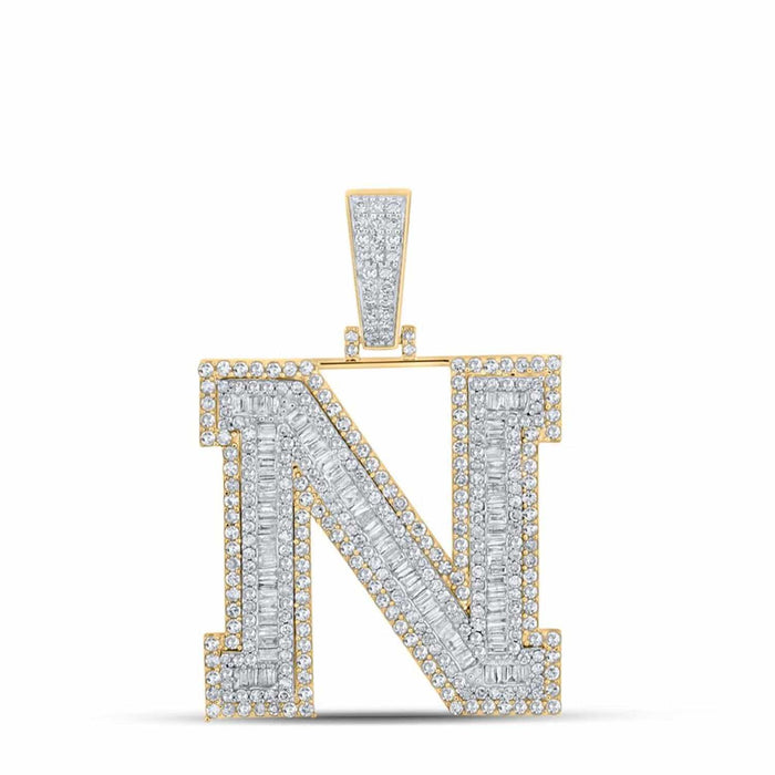 1.40CTW Natural Diamond 10K Gold 2 - Tone Yellow White Initial Letter Pendant 1.8" - WJD Exclusives
