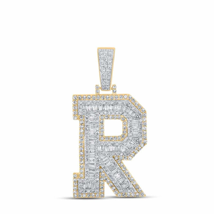 1.40CTW Natural Diamond 10K Gold 2 - Tone Yellow White Initial Letter Pendant 1.8" - WJD Exclusives