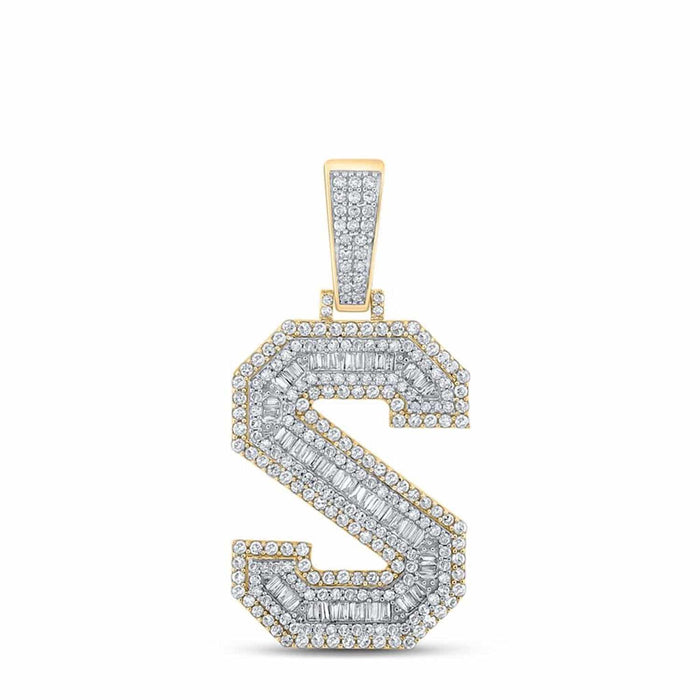 1.40CTW Natural Diamond 10K Gold 2 - Tone Yellow White Initial Letter Pendant 1.8" - WJD Exclusives