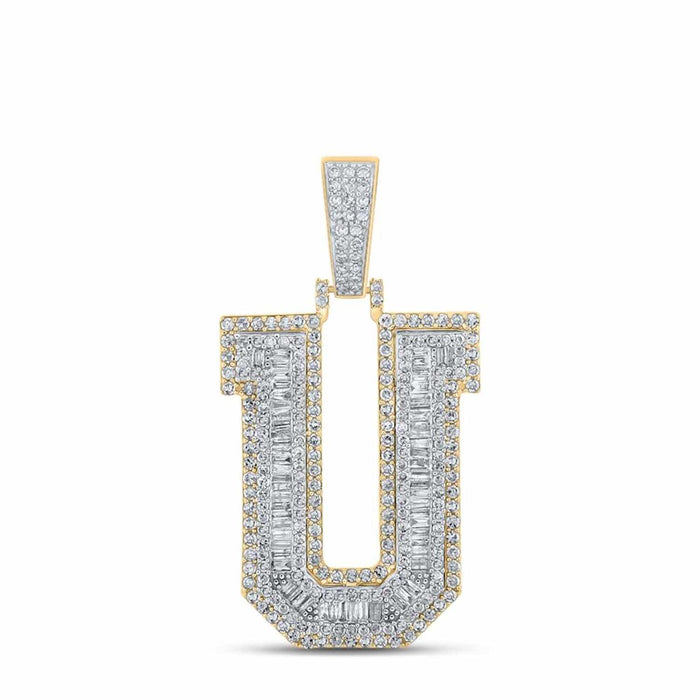 1.40CTW Natural Diamond 10K Gold 2 - Tone Yellow White Initial Letter Pendant 1.8" - WJD Exclusives