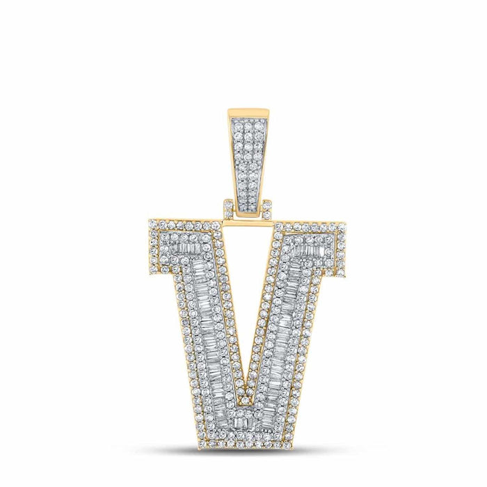 1.40CTW Natural Diamond 10K Gold 2 - Tone Yellow White Initial Letter Pendant 1.8" - WJD Exclusives