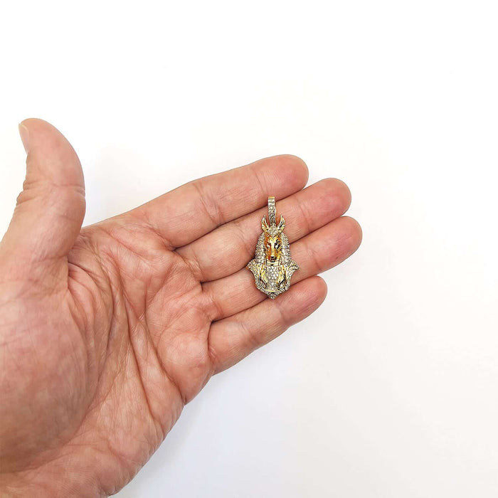 0.75CTW Natural Diamond 10K Yellow Gold Egyptian Anubis Pendant 1.6" - WJD Exclusives