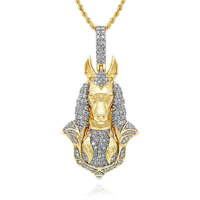 0.75CTW Natural Diamond 10K Yellow Gold Egyptian Anubis Pendant 1.6" - WJD Exclusives