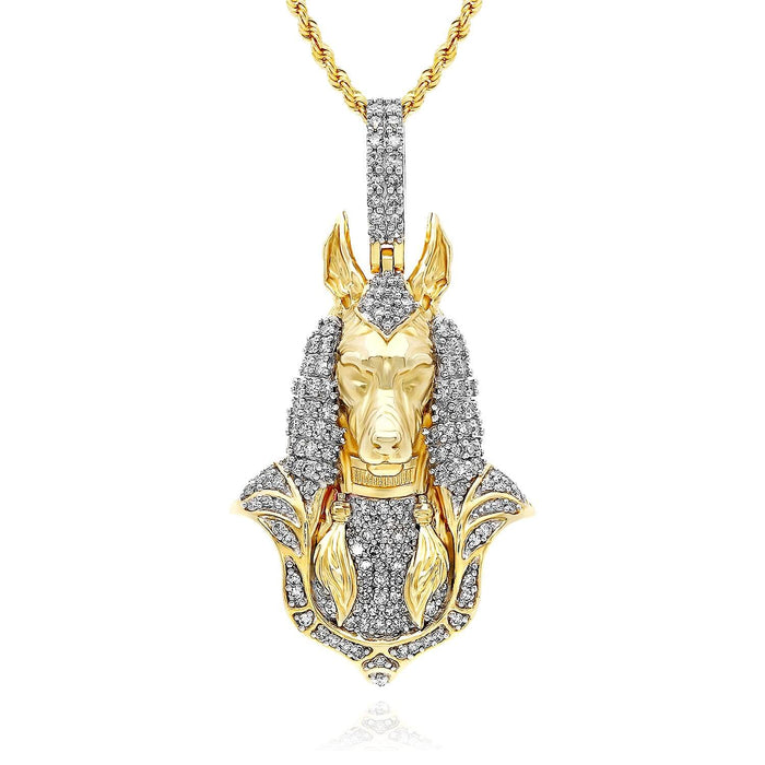 0.75CTW Natural Diamond 10K Yellow Gold Egyptian Anubis Pendant 1.6" - WJD Exclusives