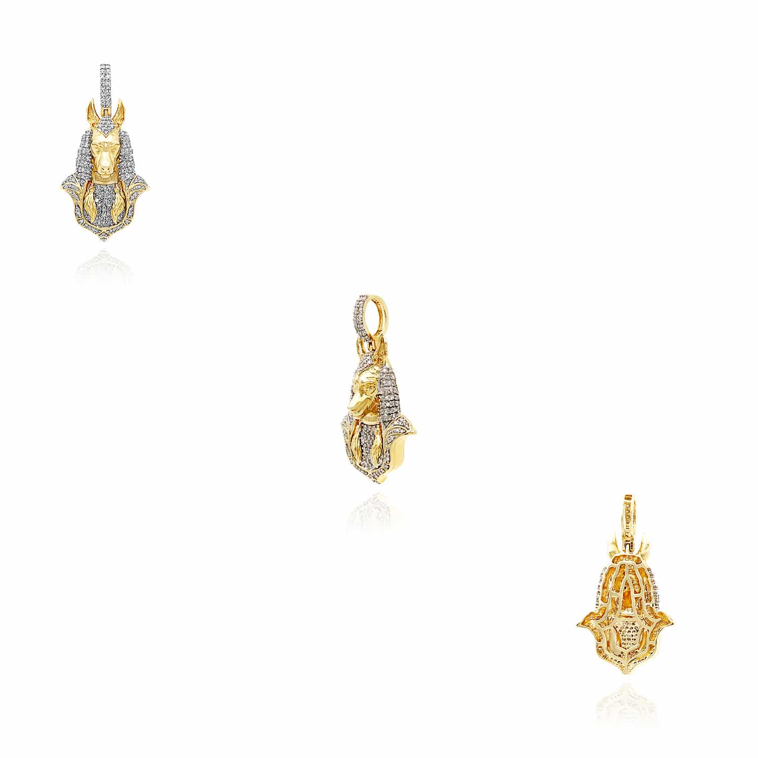 10k Solid Yellow Gold Anubis Charm Pendant - 1.5 Inch Egyptian God Jewelry