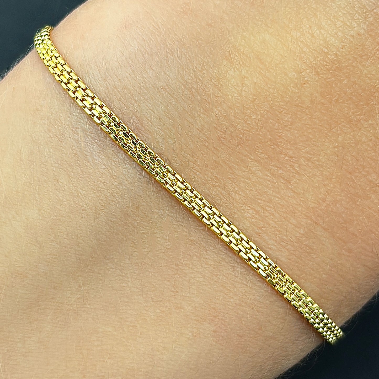 14K Gold Yellow 2.5mm Diamond-Cut Box Bismark Bracelet 7.5"