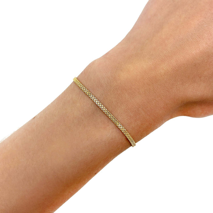 14K Yellow Gold 2.5mm Diamond - Cut Box Bismark Bracelet (Hollow) 7.5" - WJD Exclusives