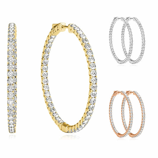 1CTW Lab-Grown Diamond 14K Gold Inside Outside Huggie Hoop Earrings 20mm