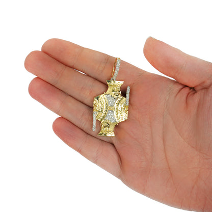 0.60CTW Natural Diamond 10K Yellow Gold Playing Card King Pendant 1.7"