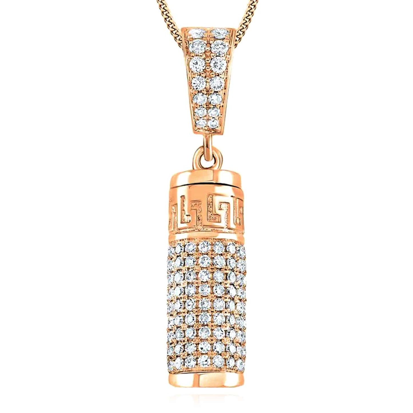 1.10CTW Real Diamond 10K Gold Yellow White Rose Cylinder Urn Pendant 1.2"