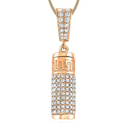 1.10CTW Real Diamond 10K Gold Yellow White Rose Cylinder Urn Pendant 1.2"