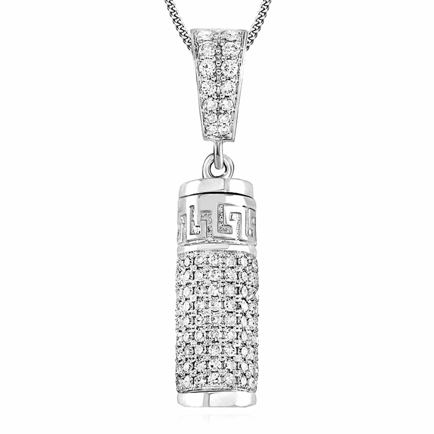 1.10CTW Real Diamond 10K Gold Yellow White Rose Cylinder Urn Pendant 1.2"