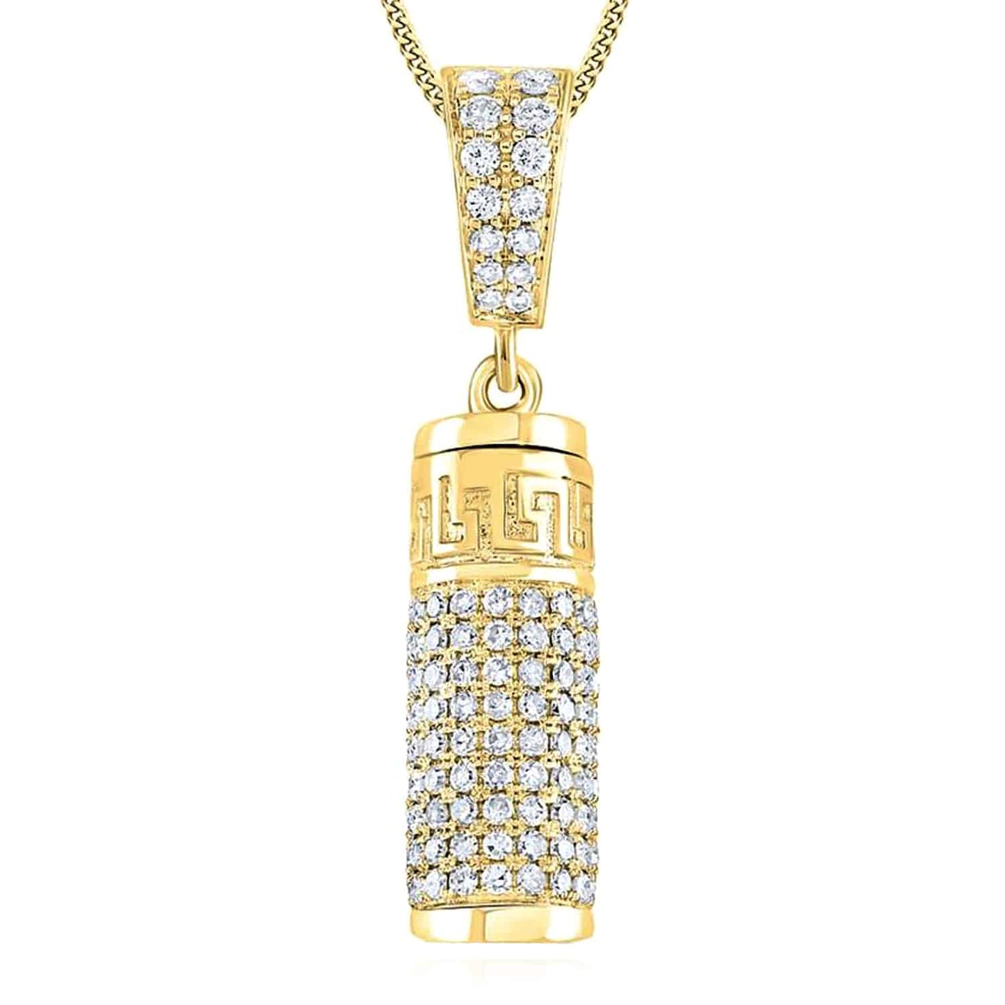 1.10CTW Real Diamond 10K Gold Yellow White Rose Cylinder Urn Pendant 1.2"