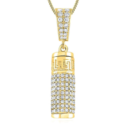 1.10CTW Real Diamond 10K Gold Yellow White Rose Cylinder Urn Pendant 1.2"