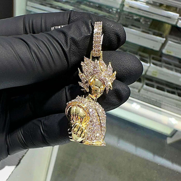 1.60CTW Natural Diamond 10K Yellow Gold Goku Torso Pendant 1.9" - WJD Exclusives