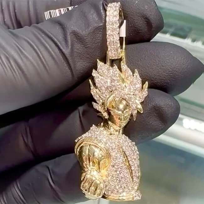 1.60CTW Natural Diamond 10K Yellow Gold Goku Torso Pendant 1.9" - WJD Exclusives