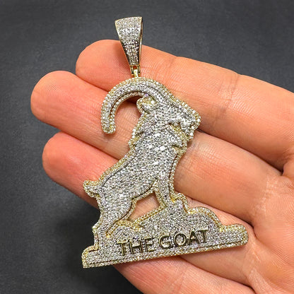 2.50CTW Natural Diamond 10K Yellow Gold THE GOAT Pendant 2.7"