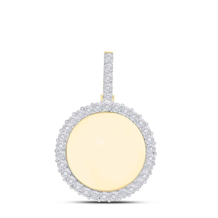 0.65CTW Natural Diamond 10K Yellow Gold Picture Photo Memory Round Pendant 1.8" - WJD Exclusives