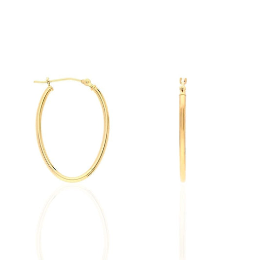 14k Yellow Gold Oval Creole Hoop Earrings 1.14"