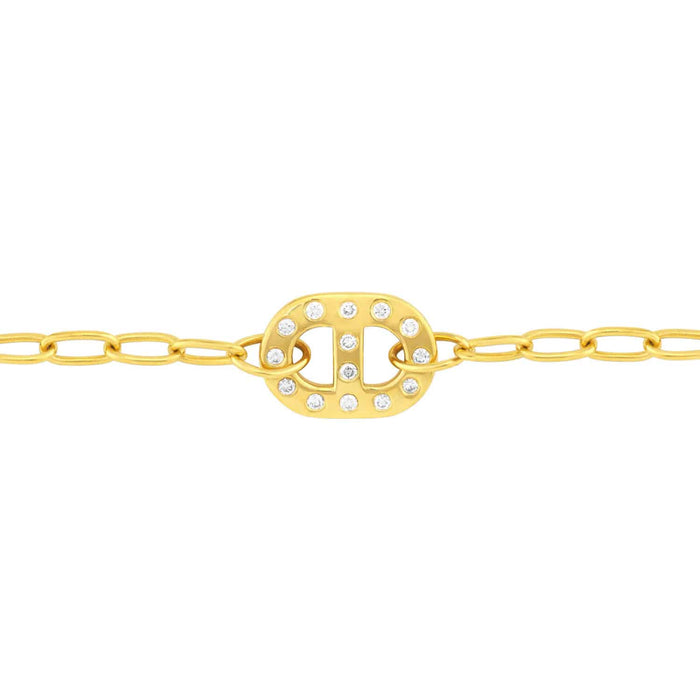 0.21CTW Natural Diamond 14K Yellow Gold Oval Link Charm Bracelet (Solid Links) 7.5" - WJD Exclusives